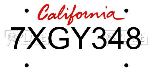 7XGY348 California License Plate