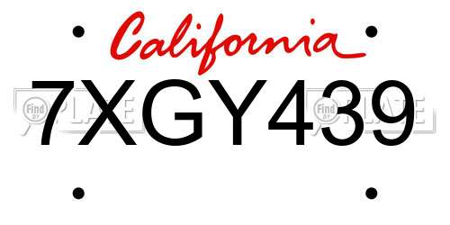 7XGY439 California License Plate