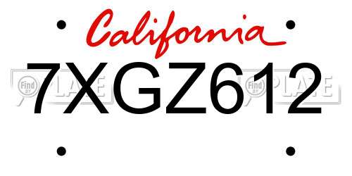 7XGZ612 California License Plate