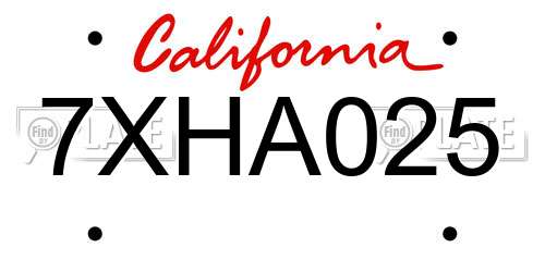 7XHA025 California License Plate