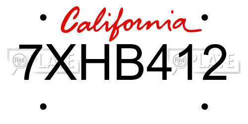 7XHB412 California License Plate