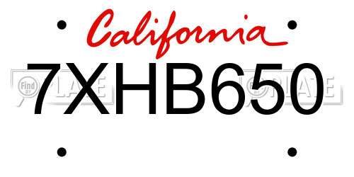 7XHB650 California License Plate