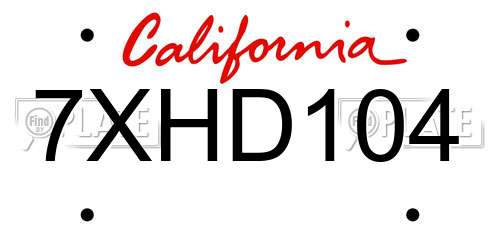 7XHD104 California License Plate