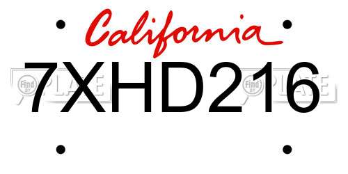 7XHD216 California License Plate