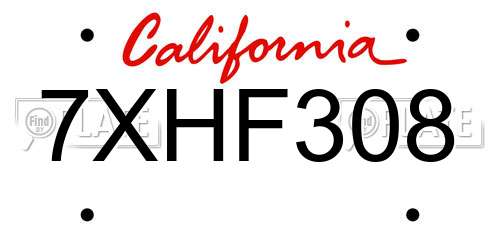 7XHF308 California License Plate