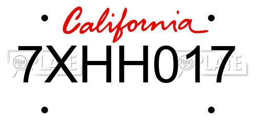 7XHH017 California License Plate