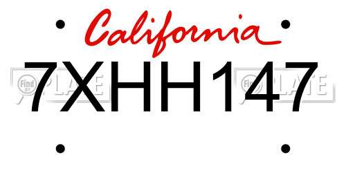 7XHH147 California License Plate