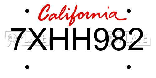 7XHH982 California License Plate
