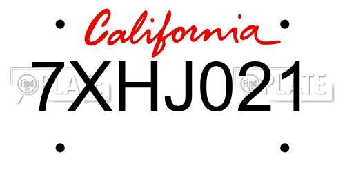 7XHJ021 California License Plate