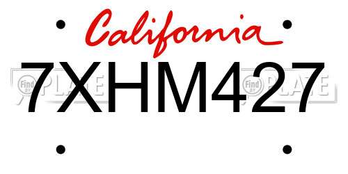 7XHM427 California License Plate