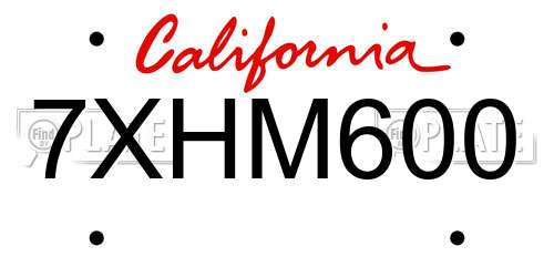 7XHM600 California License Plate