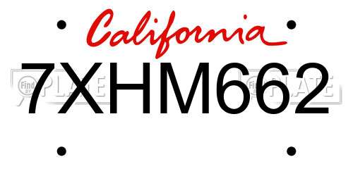 7XHM662 California License Plate