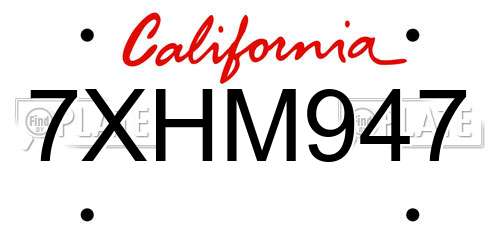 7XHM947 California License Plate