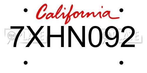 7XHN092 California License Plate