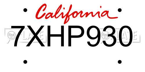 7XHP930 California License Plate