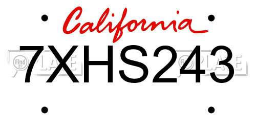 7XHS243 California License Plate