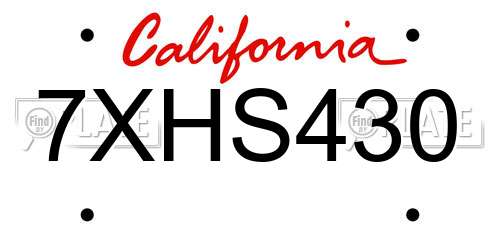 7XHS430 California License Plate