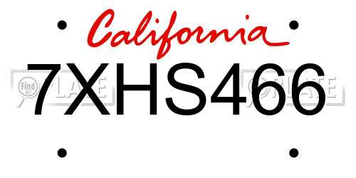 7XHS466 California License Plate