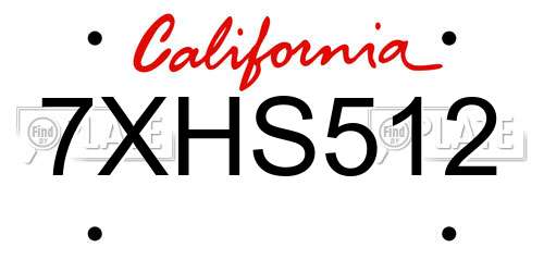 7XHS512 California License Plate