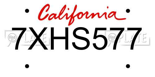 7XHS577 California License Plate