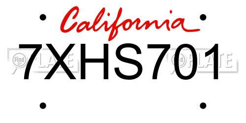 7XHS701 California License Plate