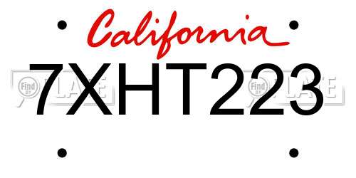 7XHT223 California License Plate