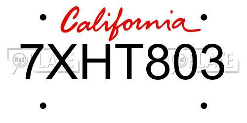 7XHT803 California License Plate