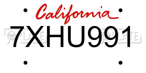 7XHU991 California License Plate