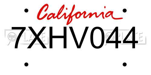 7XHV044 California License Plate
