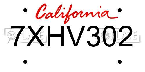 7XHV302 California License Plate