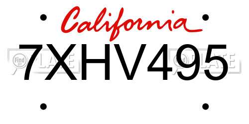 7XHV495 California License Plate