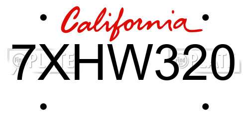 7XHW320 California License Plate