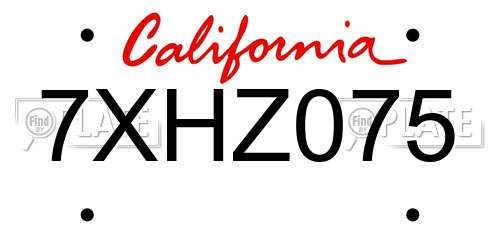 7XHZ075 California License Plate
