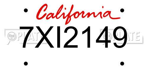 7XI2149 California License Plate