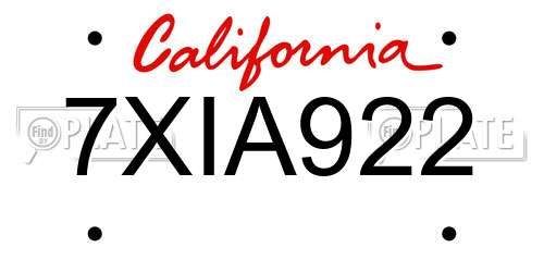 7XIA922 California License Plate