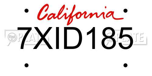 7XID185 California License Plate