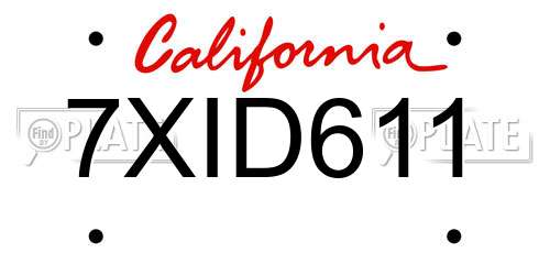 7XID611 California License Plate