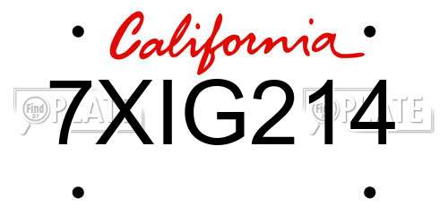 7XIG214 California License Plate