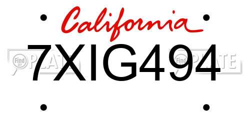 7XIG494 California License Plate
