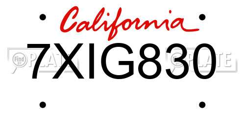 7XIG830 California License Plate