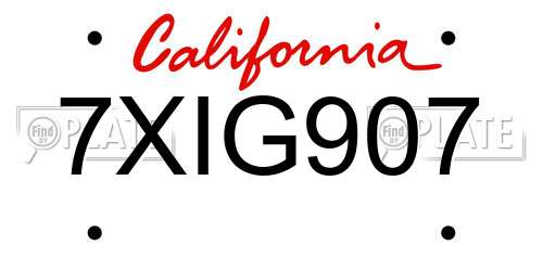 7XIG907 California License Plate