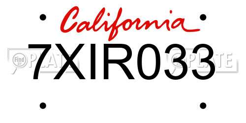 7XIR033 California License Plate