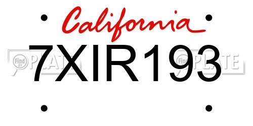 7XIR193 California License Plate
