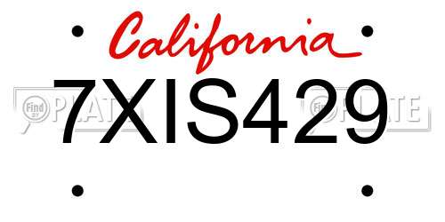 7XIS429 California License Plate