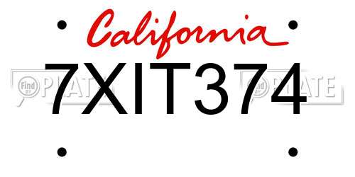 7XIT374 California License Plate