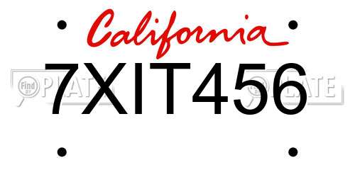 7XIT456 California License Plate