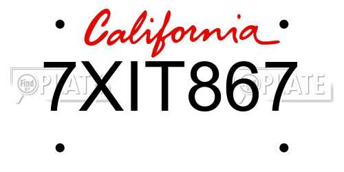 7XIT867 California License Plate