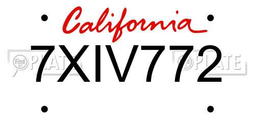7XIV772 California License Plate