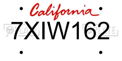 7XIW162 California License Plate