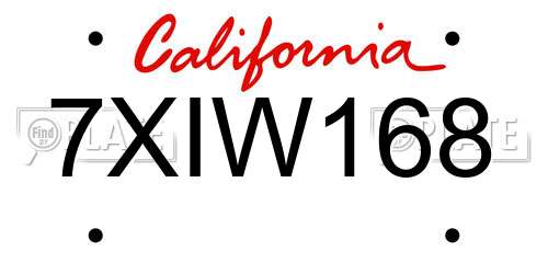 7XIW168 California License Plate
